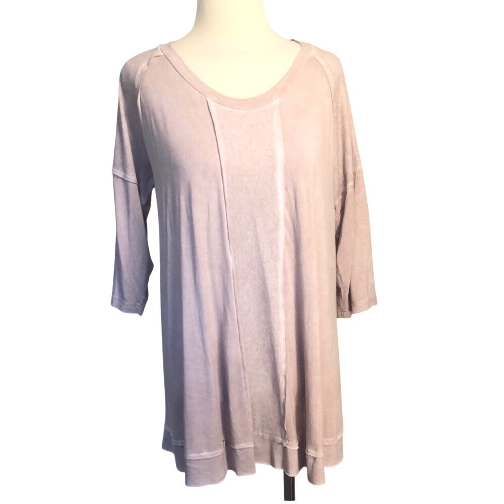 Pol Rose Colored 3/4 Sleeve Raw Seams Boho Tunic, Oversized Size S
